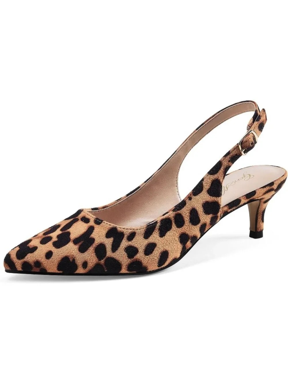 Women's Leopard Slingback Pump Pointed Closed Toe Elegant Low Kitten Heel Shoes